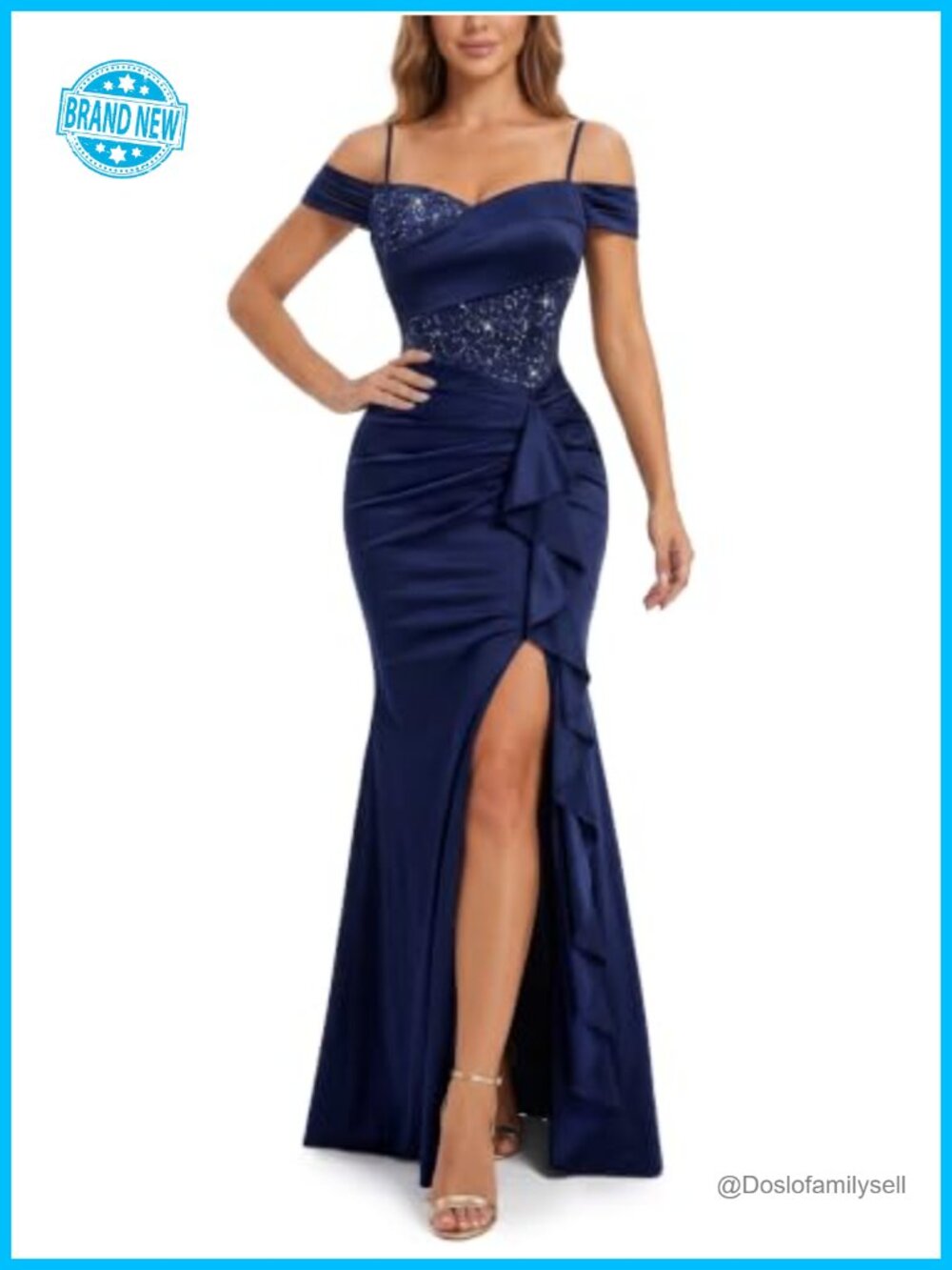 Off Shoulder Lace Sequin Formal Maxi Dress Sleeveless Floor Length